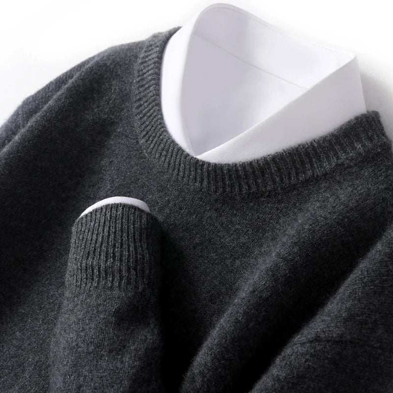 Knitted Jumper - Men's Warm Round Neck Knit Pullover Sweater