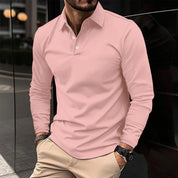 Polo Shirt - Men's Collared Long Sleeve Polo Shirt