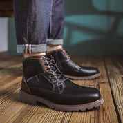 Leather Boots - Men's Black and Brown Lace-Up Ankle Boots