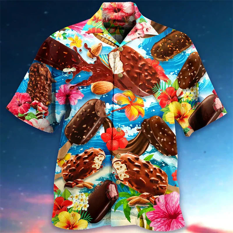 Summer Shirt | Ice Cream Print | Button-Up | Hawaiian Shirt | Mens Short Sleeve Shirts