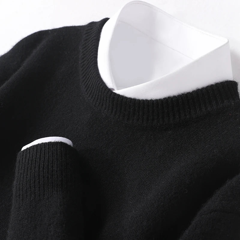 Knitted Jumper - Men's Warm Round Neck Knit Pullover Sweater