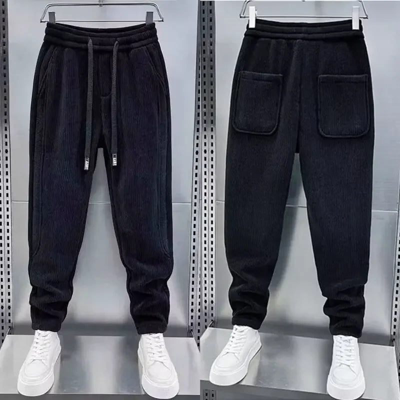 Corduroy Pants - Men's Elastic Waist Loose Fit Baggy Cord Pants