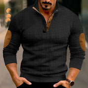 Sweatshirt - Men's Warm Waffle Pullover Sweater with Elbow Patches