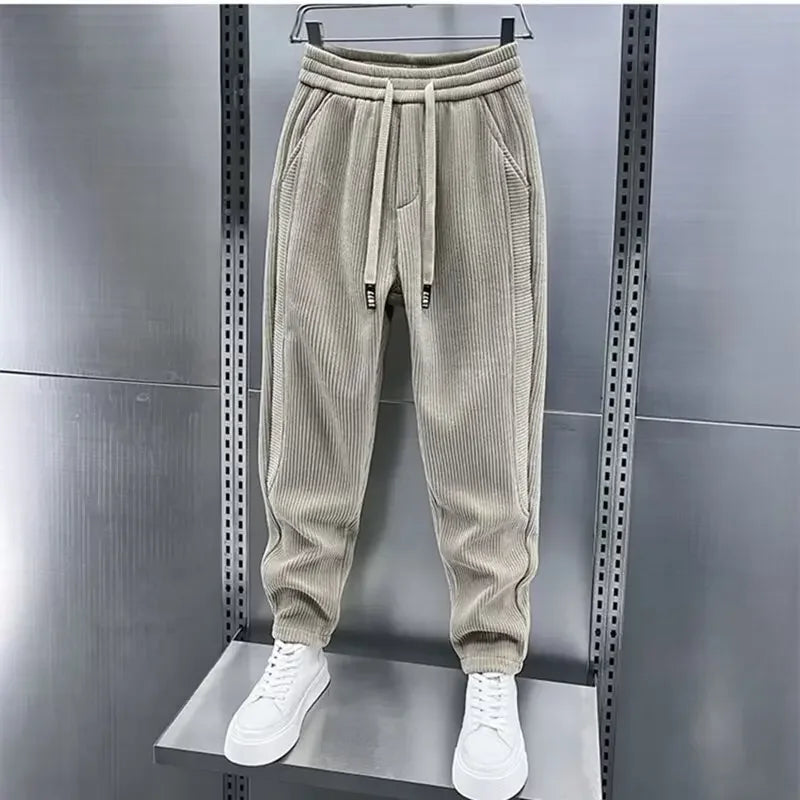Corduroy Pants - Men's Elastic Waist Loose Fit Baggy Cord Pants
