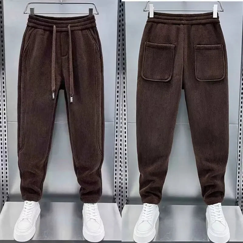 Corduroy Pants - Men's Elastic Waist Loose Fit Baggy Cord Pants