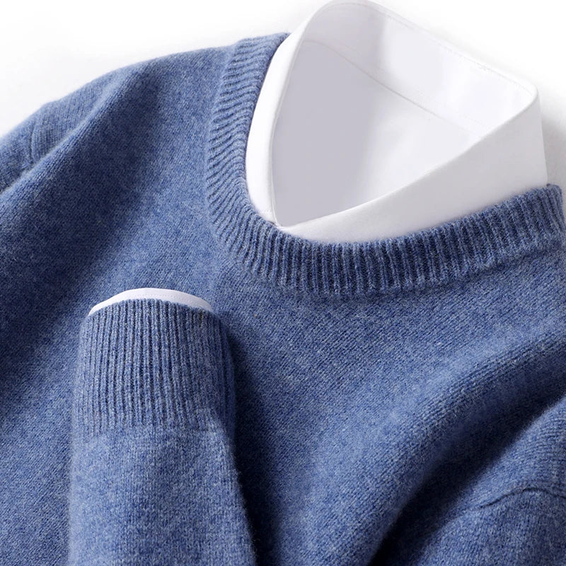 Knitted Jumper - Men's Warm Round Neck Knit Pullover Sweater