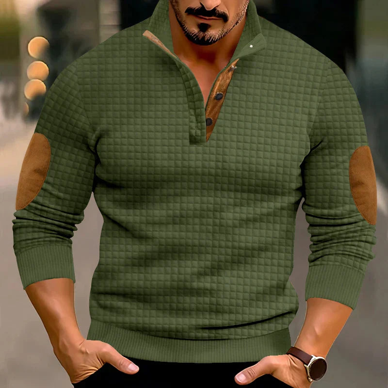 Sweatshirt - Men's Warm Waffle Pullover Sweater with Elbow Patches