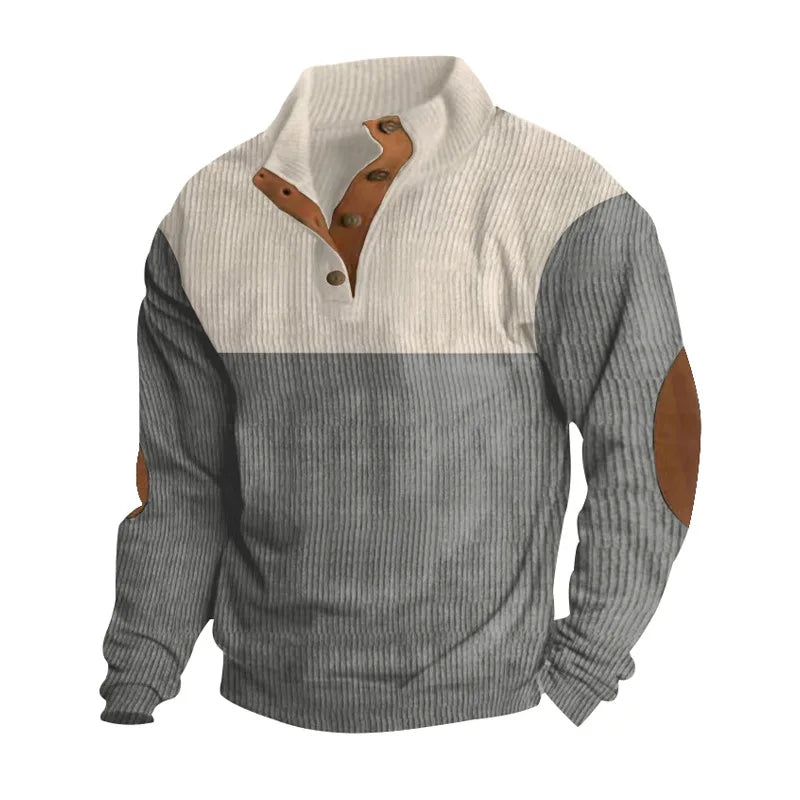 Winter Pullover - Elbow Patches - Button Neck - Sweater - Men's Clothing