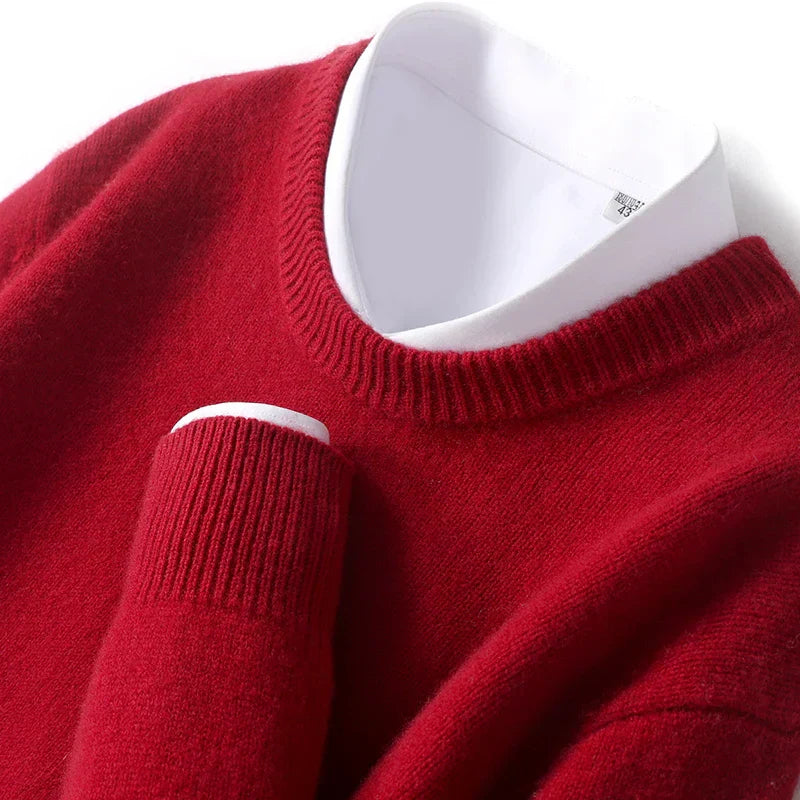 Knitted Jumper - Men's Warm Round Neck Knit Pullover Sweater