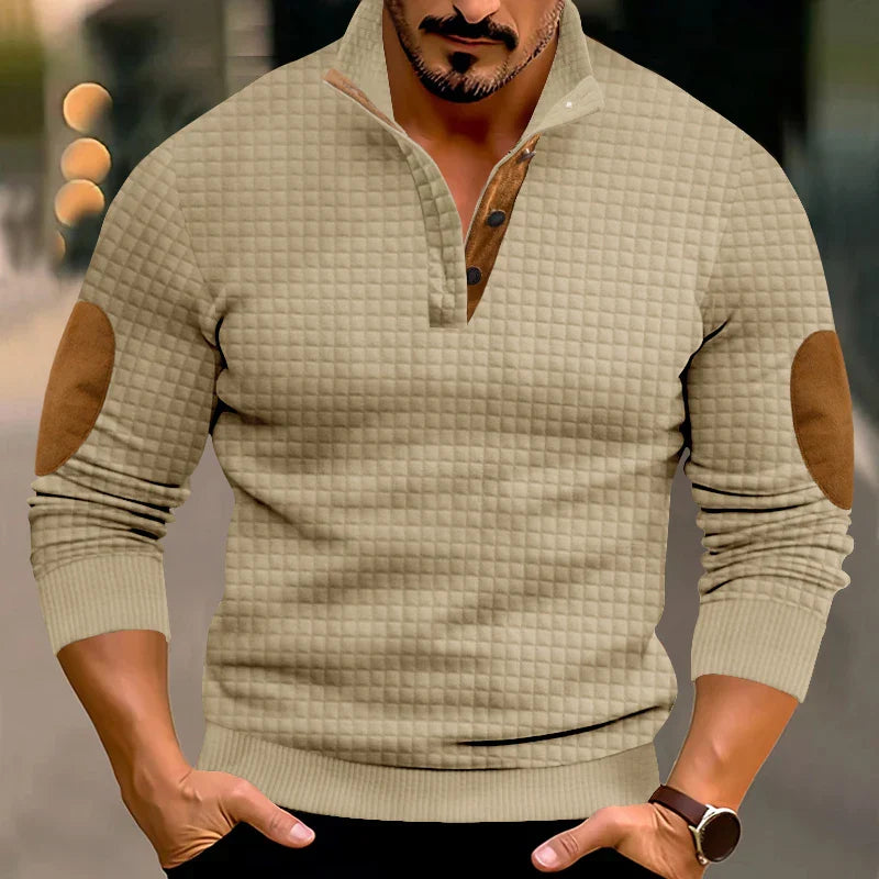 Sweatshirt - Men's Warm Waffle Pullover Sweater with Elbow Patches