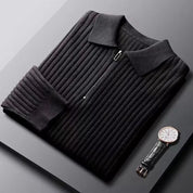 Quarter Zip Jumper - Men's Collared Knitted Polo Pullover Sweater