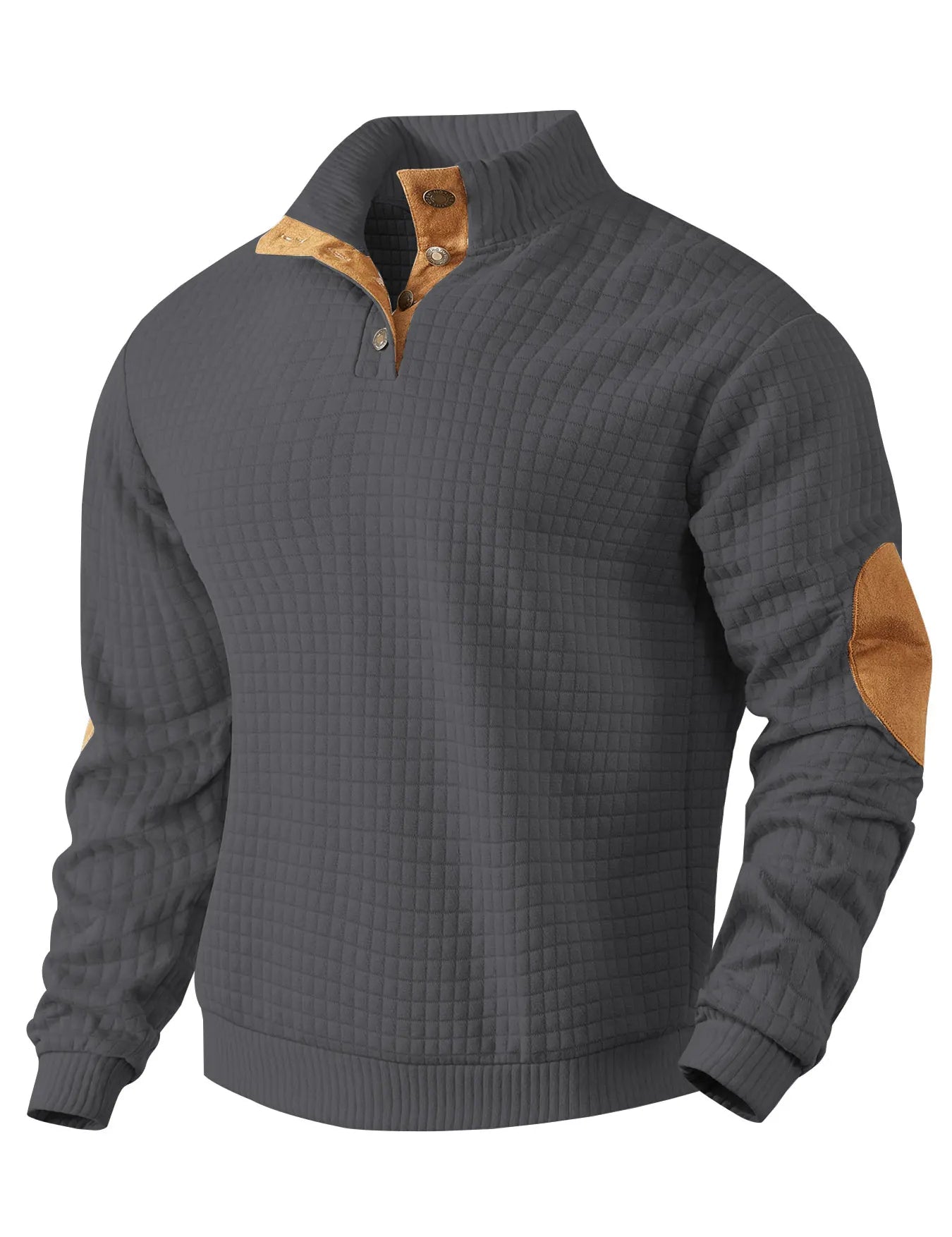 Sweatshirt - Men's Warm Waffle Pullover Sweater with Elbow Patches