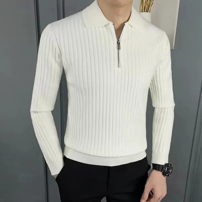 Quarter Zip Jumper - Men's Collared Knitted Polo Pullover Sweater