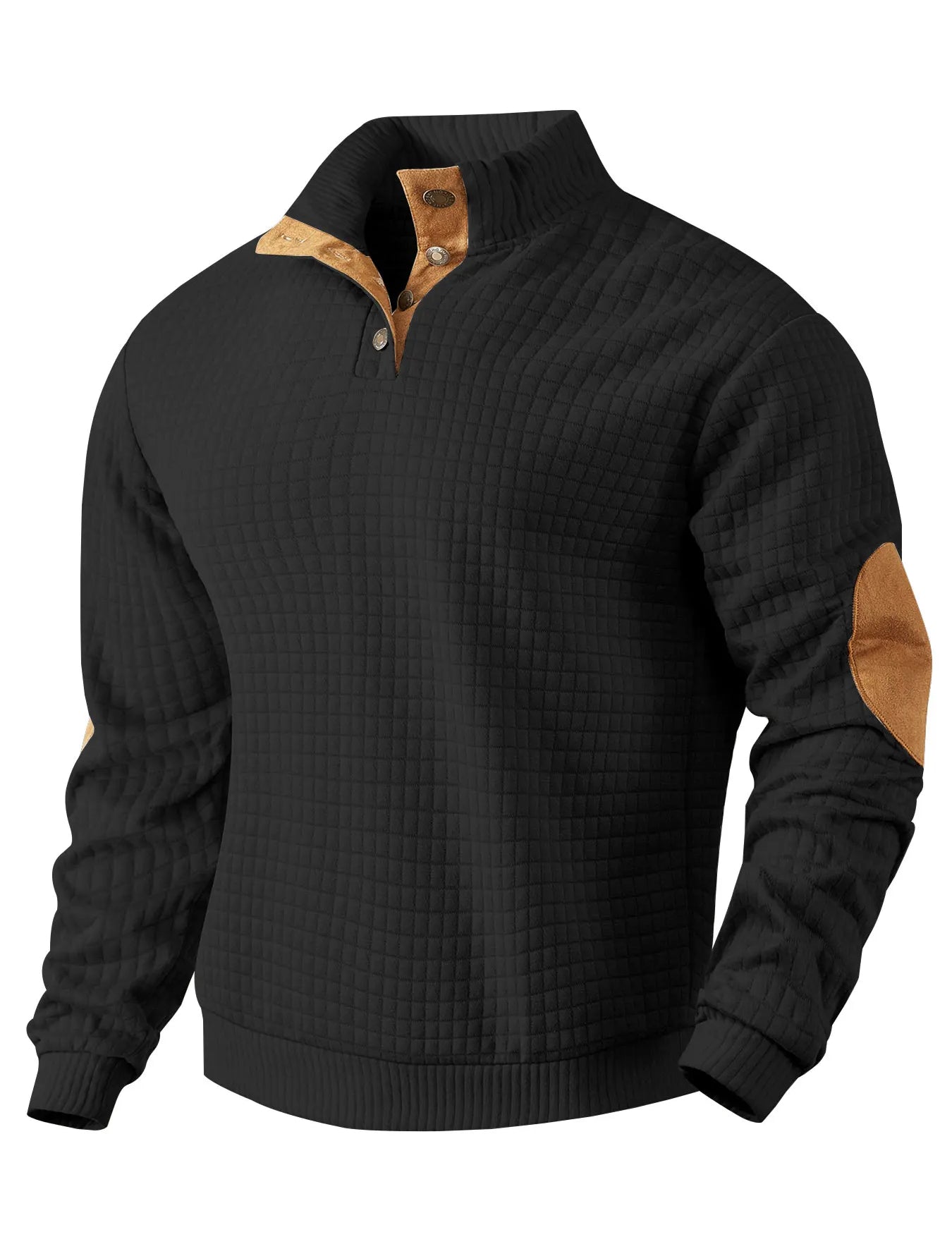 Sweatshirt - Men's Warm Waffle Pullover Sweater with Elbow Patches