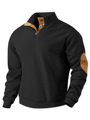 Sweatshirt - Men's Warm Waffle Pullover Sweater with Elbow Patches