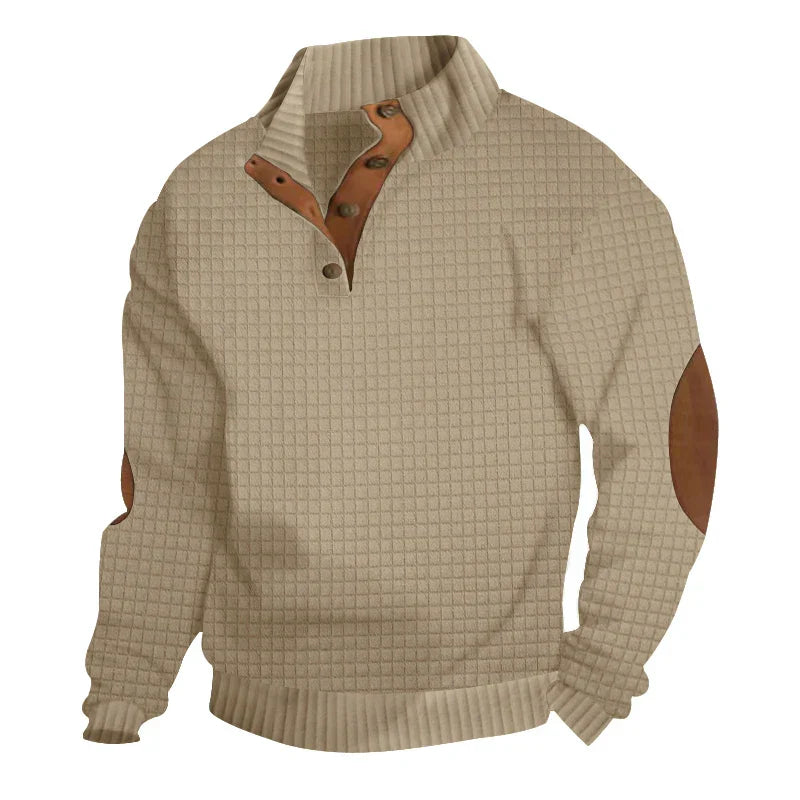 Sweatshirt - Men's Warm Waffle Pullover Sweater with Elbow Patches