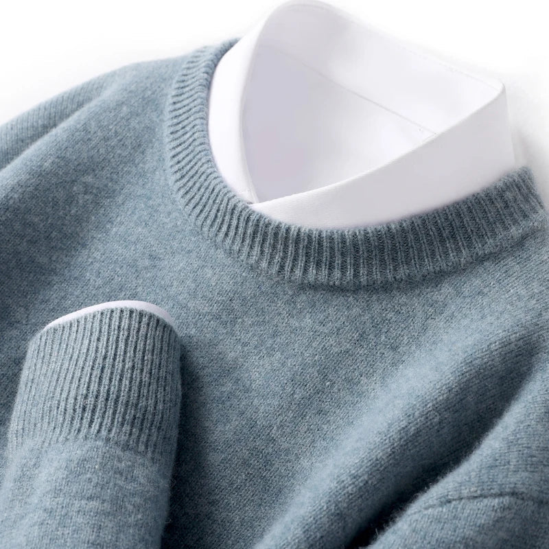 Knitted Jumper - Men's Warm Round Neck Knit Pullover Sweater
