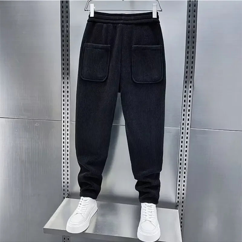 Corduroy Pants - Men's Elastic Waist Loose Fit Baggy Cord Pants