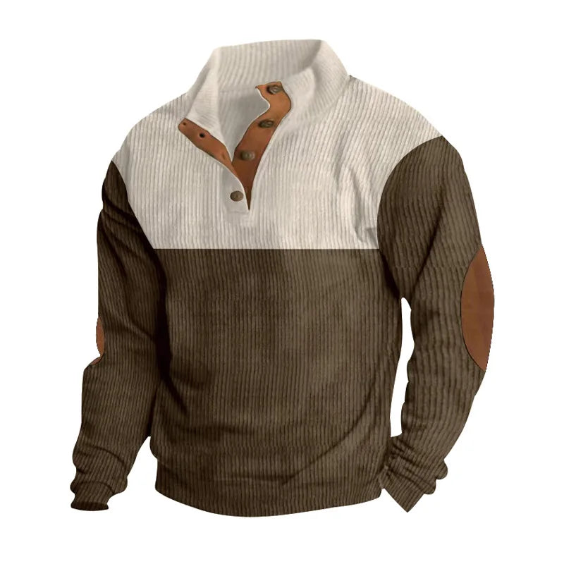 Winter Pullover - Elbow Patches - Button Neck - Sweater - Men's Clothing