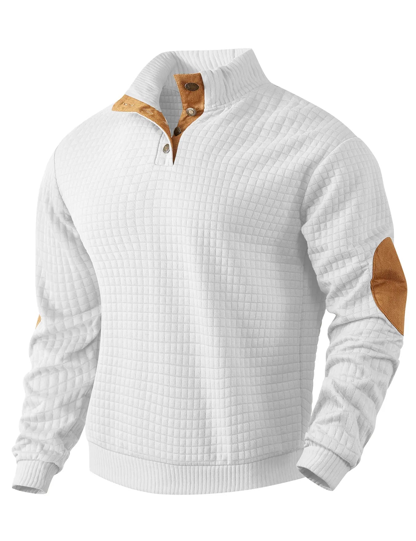Sweatshirt - Men's Warm Waffle Pullover Sweater with Elbow Patches