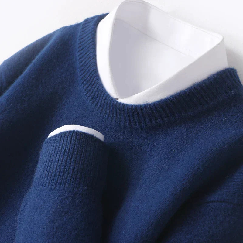 Knitted Jumper - Men's Warm Round Neck Knit Pullover Sweater