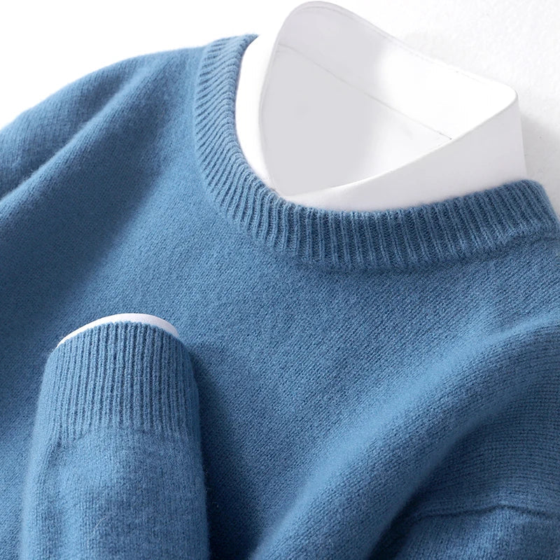 Knitted Jumper - Men's Warm Round Neck Knit Pullover Sweater