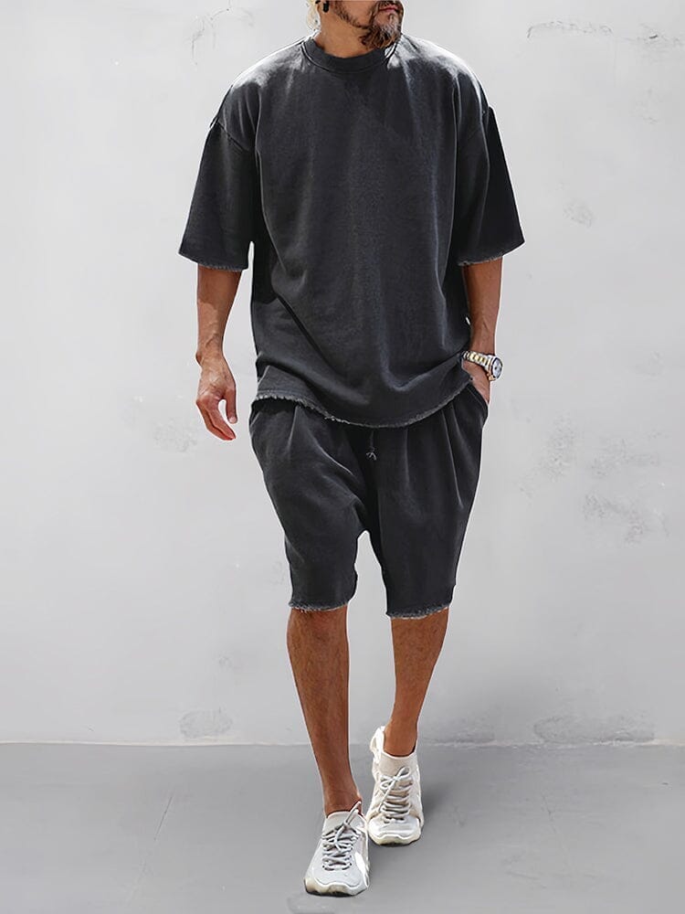 Two-Piece Set - Men's Oversized T-Shirt and Sweat Shorts Set