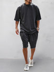 Two-Piece Set - Men's Oversized T-Shirt and Sweat Shorts Set