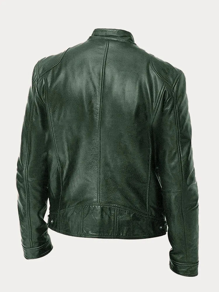 Leather Jacket - Men's Slim Fit Zip-Up Leather Biker Jacket