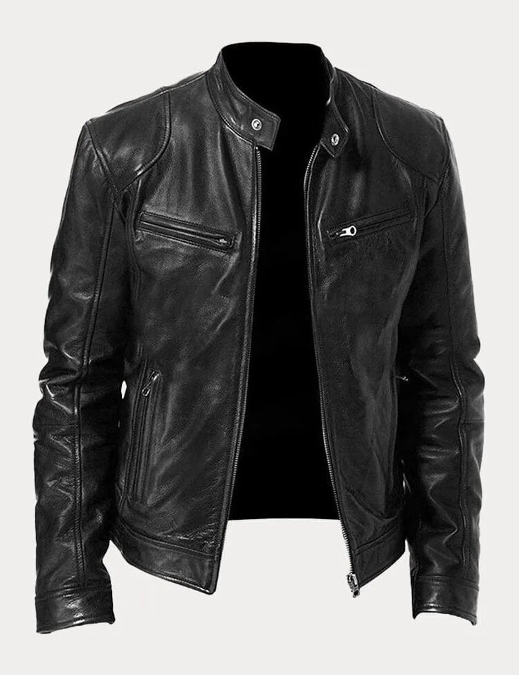 Leather Jacket - Men's Slim Fit Zip-Up Leather Biker Jacket