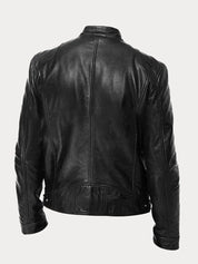 Leather Jacket - Men's Slim Fit Zip-Up Leather Biker Jacket