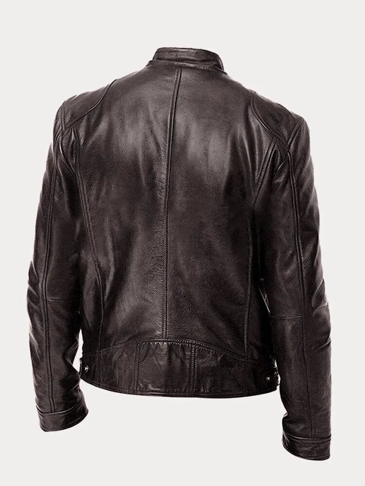 Leather Jacket - Men's Slim Fit Zip-Up Leather Biker Jacket