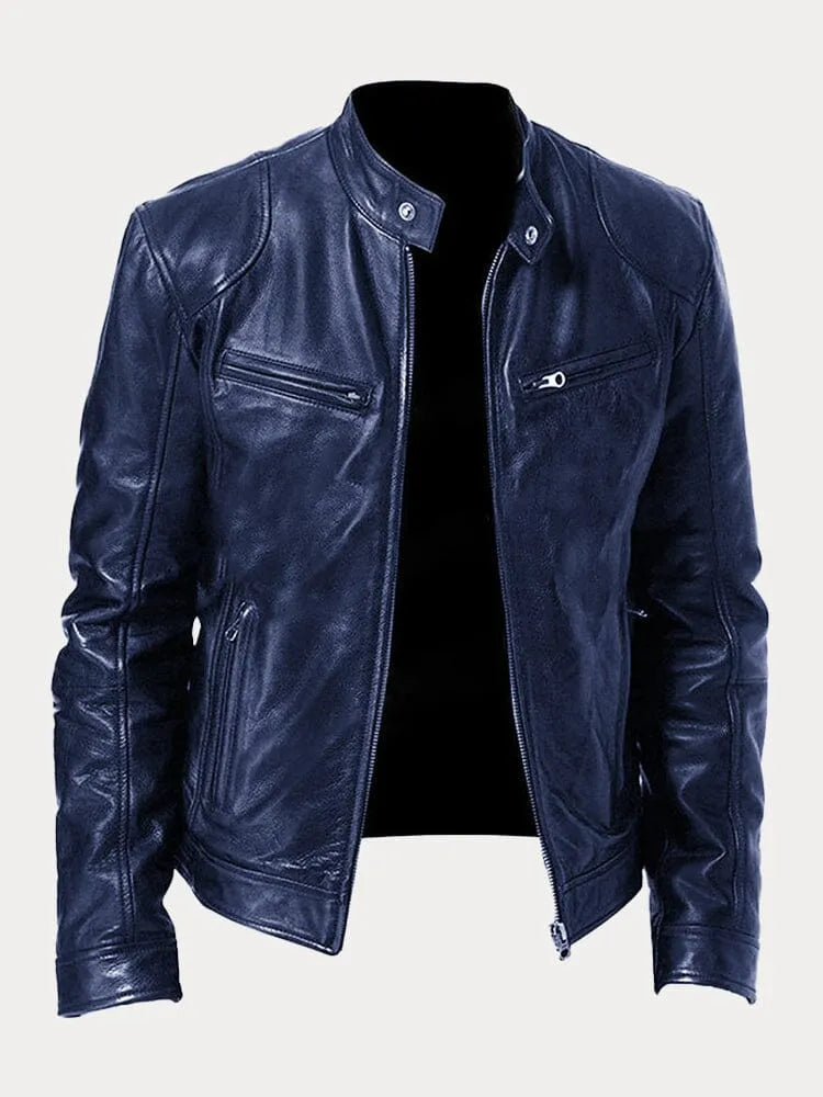 Leather Jacket - Men's Slim Fit Zip-Up Leather Biker Jacket