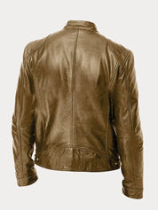 Leather Jacket - Men's Slim Fit Zip-Up Leather Biker Jacket