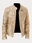 Leather Jacket - Men's Slim Fit Zip-Up Leather Biker Jacket