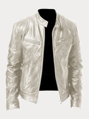 Leather Jacket - Men's Slim Fit Zip-Up Leather Biker Jacket