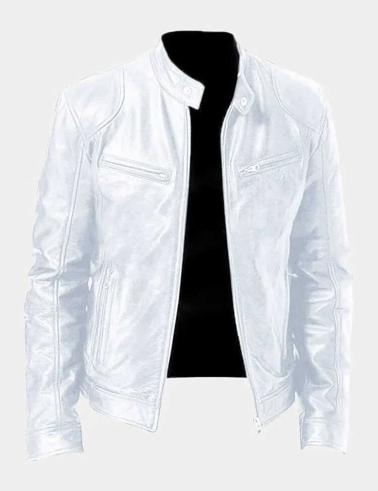 Leather Jacket - Men's Slim Fit Zip-Up Leather Biker Jacket
