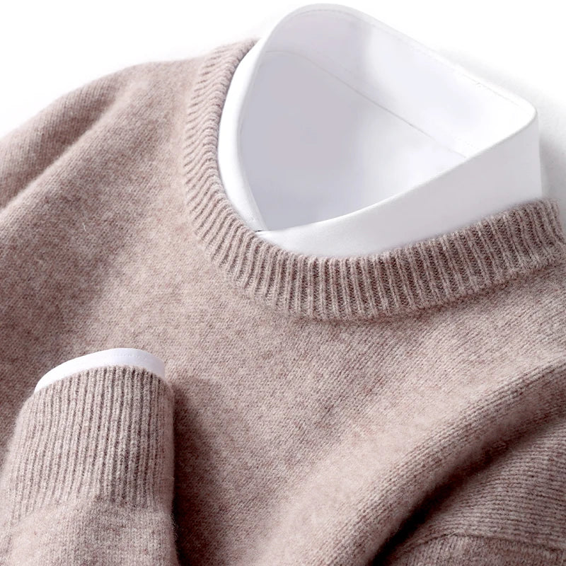 Knitted Jumper - Men's Warm Round Neck Knit Pullover Sweater