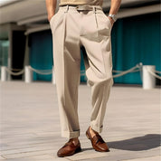 Dress Pants - Men's Straight Leg Pleated Business Casual Slack Pants 