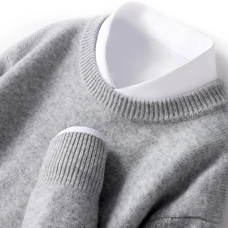 Knitted Jumper - Men's Warm Round Neck Knit Pullover Sweater