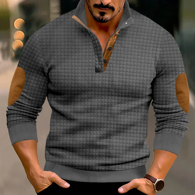Sweatshirt - Men's Warm Waffle Pullover Sweater with Elbow Patches