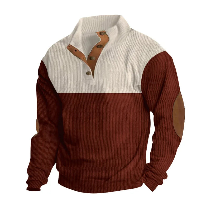 Winter Pullover - Elbow Patches - Button Neck - Sweater - Men's Clothing
