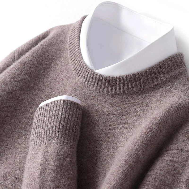 Knitted Jumper - Men's Warm Round Neck Knit Pullover Sweater