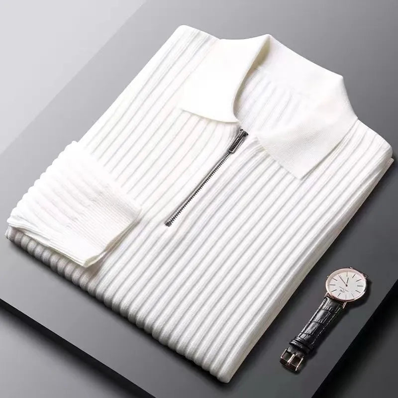Quarter Zip Jumper - Men's Collared Knitted Polo Pullover Sweater