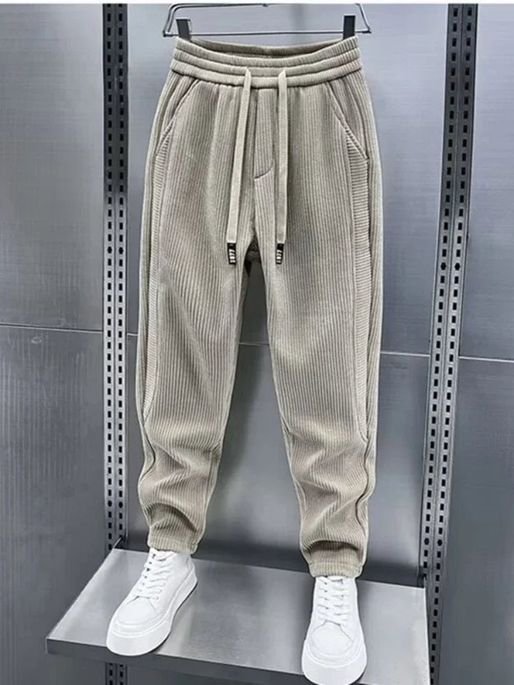 Corduroy Pants - Men's Elastic Waist Loose Fit Baggy Cord Pants