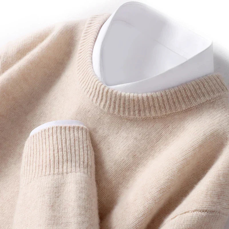 Knitted Jumper - Men's Warm Round Neck Knit Pullover Sweater