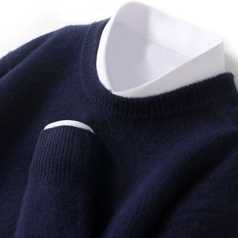 Knitted Jumper - Men's Warm Round Neck Knit Pullover Sweater