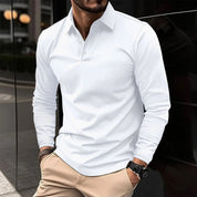 Polo Shirt - Men's Collared Long Sleeve Polo Shirt