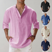 Linen Shirt - Men's Lightweight Half Button-Up Long Sleeve Summer Shirt