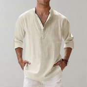 Linen Shirt - Men's Lightweight Half Button-Up Long Sleeve Summer Shirt